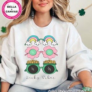 St Patricks Lucky Vibes Sweater, Cute St Patricks Day Shirt for Women, Lucky TShirt,St Patricks Day Sweatshirt,Shamrock Shirt, Clover Hoodie