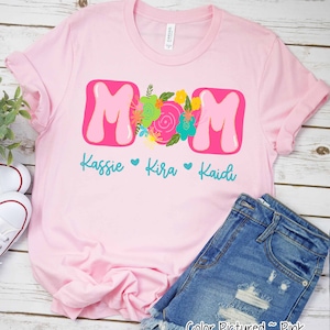 Personalized Pink Doodle Mom Shirt, Custom Mom Shirt, Kids Names Shirt, Gift For Mom, Mothers Day Gift For Her for Birthday