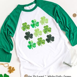 Watercolor Clover St Patrick&#39;s Day Shirt, Shamrock Shirt, Saint Patricks Day Shirt, St Paddys Day Shirt, Family Matching Shirt Raglan Tee