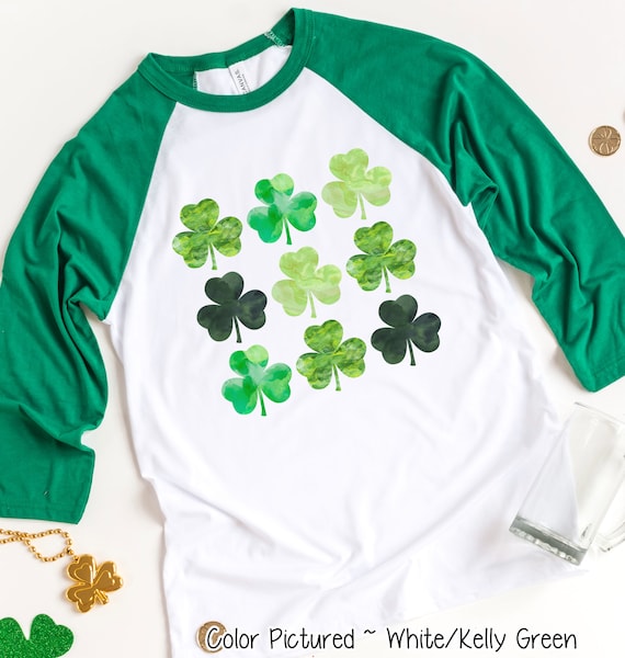 Watercolor Clover St Patrick's Day Shirt, Shamrock Shirt, Saint Patricks Day Shirt, St Paddys Day Shirt, Family Matching Shirt Raglan Tee