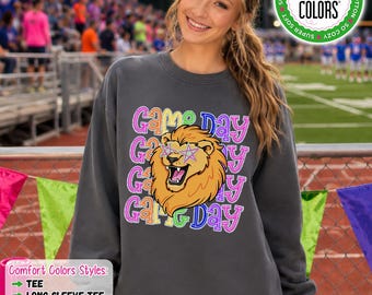 Lion Game Day Shirt, Lion School Spirit Shirt, Comfort Colors Tee, Sweatshirt, Hoodie, Football, Cheer, Band Spirit Wear