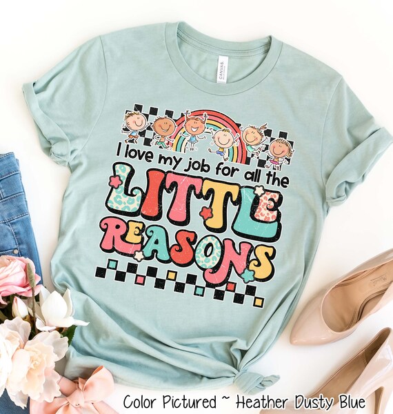 Kindergarten Teacher Shirt - Women's Rainbow Heart Graphic Short Sleeve Tee, Inspirational Teacher Gift (Blue, Small) - View #10