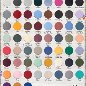 The image is a collage of various color swatches for a long sleeve t-shirt, providing a range of colors and patterns for customers to choose from.