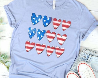 Shirt vlag hart, patriottische 4 juli shirt, Independence Day shirt, shirt Amerikaanse vlag, rood wit blauw shirt, vrijheid T-shirt voor haar