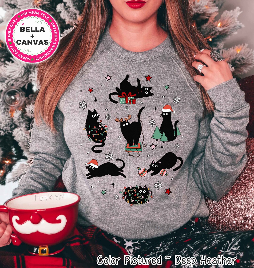 Christmas Black Cat Sweatshirt Black Cat Christmas Shirt Etsy