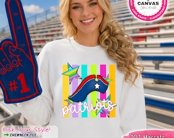 Camiseta con la mascota de los Patriotas / Camiseta con el espíritu de los Patriotas / Sudadera de los Patriotas / Sudadera con capucha de los Patriotas / Camiseta con el espíritu escolar / Ropa de equipo