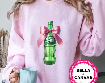 Coquette Sprite-sweater, roze striksprite-shirt, preppy roze strik-T-shirt, trendy frisdrank-shirt, leuk sprite-liefhebbercadeau, frisdrank-sweater, sprite-hoodie