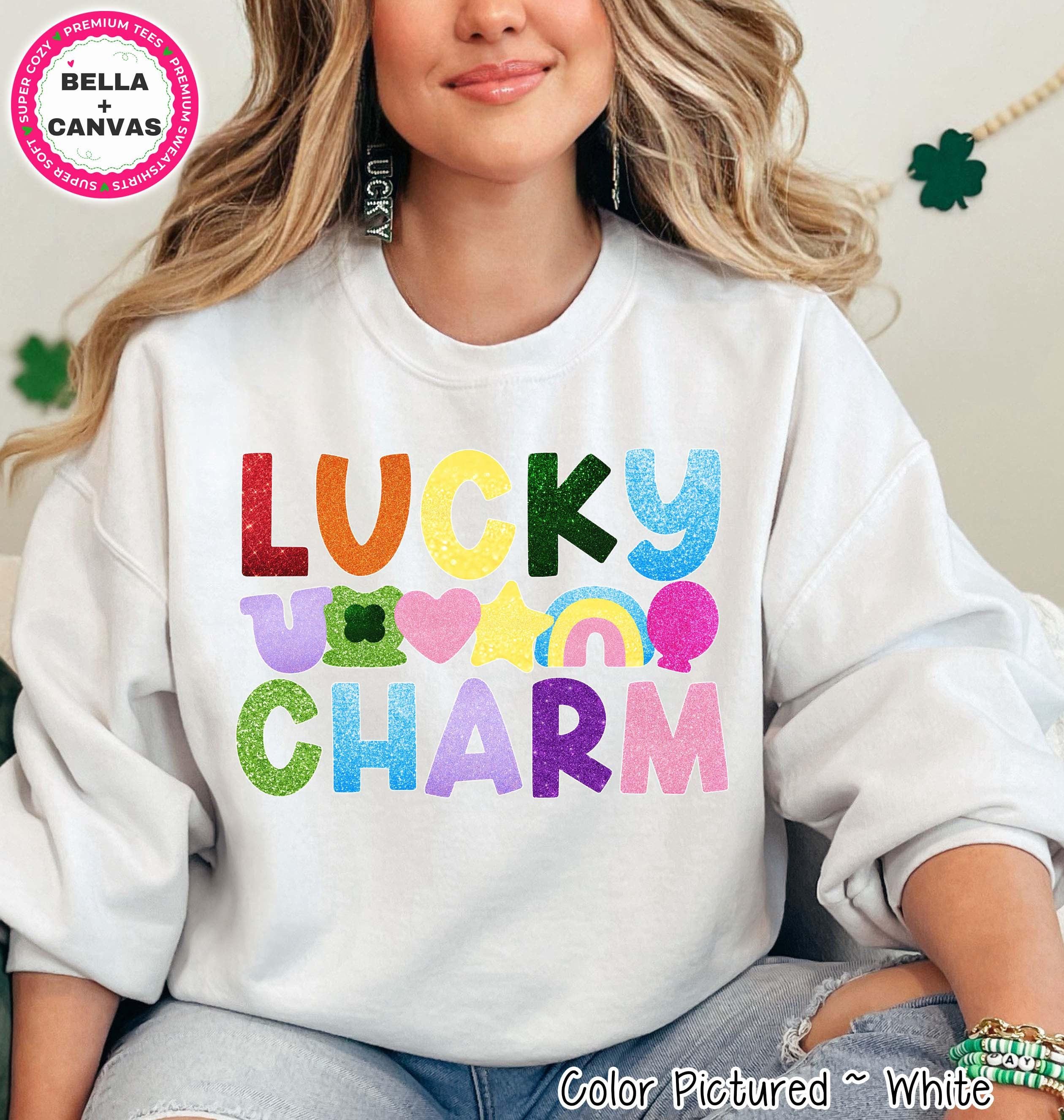 Faux Glitter Lucky Charm Sweater, Cute St Patricks Day Shirt for 