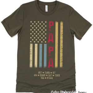 Camisa personalizada com bandeira desgastada do papai, camisa personalizada do papai com nomes de crianças, presente de dia dos pais para o papai, camisa do dia dos pais, presente para ele