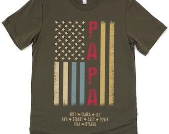 Custom Papa Distressed Flag Shirt, Personalized Papa Shirt with Kids Names, Father&#39;s Day Gift for Papa, Fathers Day Shirt, Gift For Him