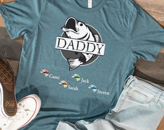 Benutzerdefinierte Angeln Daddy Shirt, personalisierte Daddy Shirt mit Kinder Namen, Vatertagsgeschenk für Daddy, Vatertags Shirt, Geburtstagsgeschenk für ihn