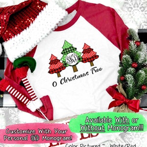 O Christmas Tree Shirt, Personalized Womens Christmas Shirt,Holiday Shirt for Her,Merry Christmas Family Matching Shirt,Christmas Raglan Tee