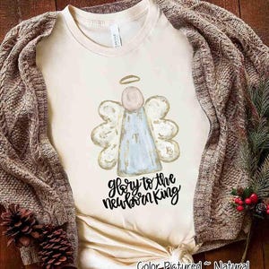 Glorie aan de pasgeboren koning kerstshirt, kerstshirt dames, vakantieshirt voor haar, bijpassende kerstshirt familie, christelijk T-shirt