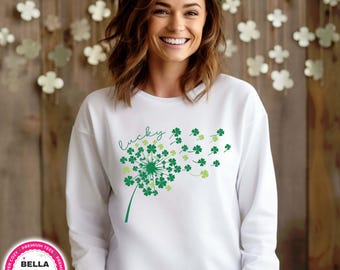 Glückliches Kleeblatt Sweatshirt, Damen Shenanigans Sweatshirt, süßes St. Patricks Day Sweatshirt, glücklicher Hoodie, irisches Hemd, vierblättriges Kleeblatt-T-Shirt