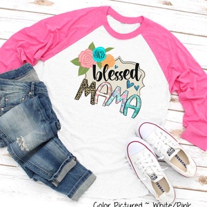 Blessed Mama Shirt, Custom Monogram Mama Shirt, Gift for Mama, Gift for Her, Mothers Day Gift, Mama Life TShirt, Cute Mama Shirt, Raglan Tee