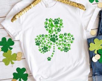 Paw Print St Patrick's Day Shirt, Dog Mom Shirt, Girls St Patricks Day T Shirts for Women, Cute St Patricks Tee, Family Matching Shirt