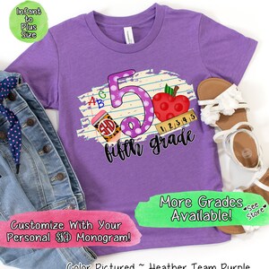 Personalized Back To School Shirt, Monogram Shirt, 5th Grade Shirt, Fifth Grade Shirt, First Day of School Shirt,Custom Back to School Shirt