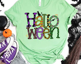 Doodle Halloween-shirt, leuk Halloween-shirt, Halloween-T-shirt meisjes, Halloween-T-shirt voor kinderen, Halloween-shirt voor haar, bijpassende T-shirt voor familie
