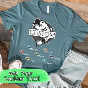 Fishing Custom Text Shirt, Personalized Custom Text Shirt with Kids Names, Father&#39;s Day Gift, Fathers Day Shirt, Birthday Gift For Him