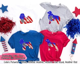 Rottweiler, Schnauzer, Shetland Sheepdog, Shih Tzu, Dog Lovers Monogram Shirt, Personalized 4th of July Shirt, American Flag Shirt