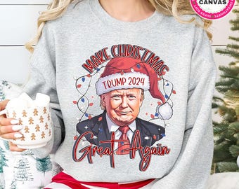 トランプ クリスマスを再び素晴らしいものにするスウェットシャツ、サンタ トランプ シャツ、クリスマス共和党Tシャツ、政治的クリスマスTシャツ、トランプ MAGA クリスマス パーカー