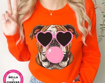 Preppy Bubble Blowing Bulldog Mascot Team Sweatshirt, Cute  Mascot Sweater, School Team Tee, Favorite Bulldog Team Shirt, School Logo Hoodie