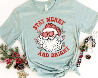 Camiseta navideña de Papá Noel estilo preppy, camiseta navideña adorable, camiseta festiva, regalo de Navidad, camiseta navideña de moda, camiseta divertida para fiestas navideñas.
