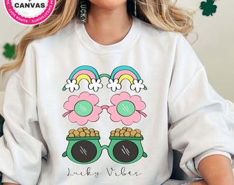 St Patricks Lucky Vibes Pullover, süßes St Patricks Day Shirt für Frauen, Lucky T-Shirt, St Patricks Day Sweatshirt, Kleeblatt Shirt, Klee Hoodie