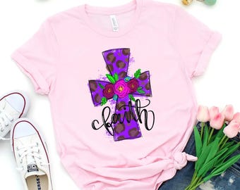 Christian Easter Shirt: Watercolor Leopard Faith Cross - Women's Tee, Sweatshirt, or Hoodie