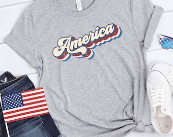 Retro Amerika shirt, patriottische 4 juli shirt, Independence Day shirt, shirt Amerikaanse vlag, rood wit blauw shirt, vrijheid T-shirt voor haar