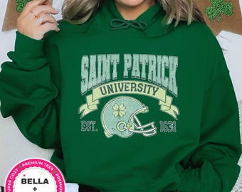 Retro St Patrick University Sweater, Cute St Patricks Day Shirt for Women,Lucky TShirt,St Patricks Day Sweatshirt,Gift for Her,Clover Hoodie