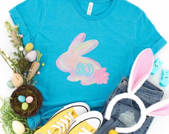 Monogram Bunny Ears Easter Shirt, Easter Bunny Shirt, Girls Cute Easter Shirt For Woman, Custom Easter Shirt, Easter Family Matching Shirt