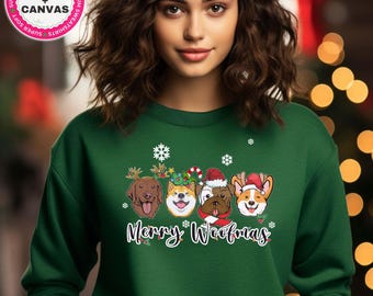 Sudadera navideña para perros, suéter Merry Woofmas, camiseta navideña divertida para perros, camiseta navideña para perros, camiseta navideña para perros adorables, regalo para amantes de los perros
