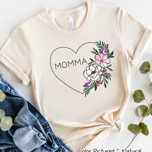 Watercolor Flower Heart Momma Shirt, Custom Momma Shirt, Momma Cute T Shirt,Gift For Mom, Mothers Day Gift For Her,   Christmas Gift