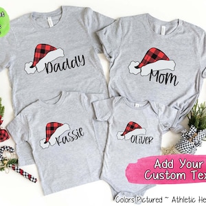 Buffalo Plaid Santa Hat Family Christmas Shirts, Custom Christmas Shirt, Matching Christmas Shirt, Custom Group Shirt, Family Pajama Shirts