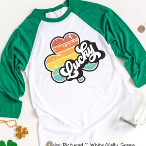 Lucky Retro Happy St Patrick&#39;s Day Shirt, Shamrock Shirt, Saint Patricks Day Shirt, St Paddys Day Shirt, Family Matching Raglan Tee