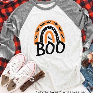 Halloween Boo Rainbow Shirt, Cute Halloween Shirt, Girls Halloween Tee, Kids Halloween Tee, Halloween Shirt for Her, Family Matching, Raglan image 3