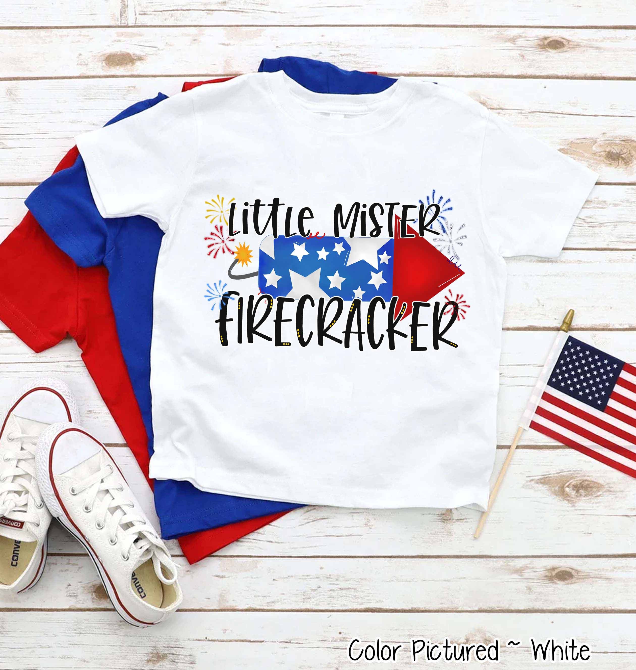 Little Mister Firecracker Patriotic Shirt, Toddler Patriotic Shirt, Boys 4th of July Shirt, Independence Day Shirt, Red White Blue Shirt
