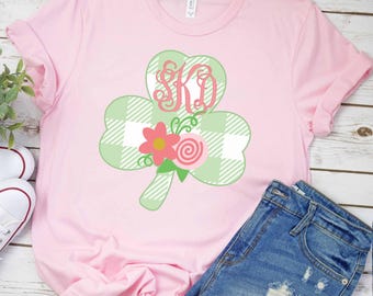 Monogram St Patrick's Day-skjorta, personlig Shamrock-skjorta, Buffalo Clover-rutig skjorta, St Patricks familjematchande skjorta, St Patricks Day-t-shirt