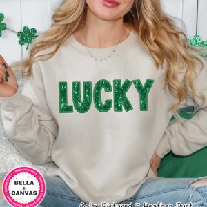Faux Glitter Patch Lucky Sweater, Cute St Patricks Day Shirt Women, Lucky TShirt, St Patricks Day Sweatshirt, Gift for Her, Clover Hoodie