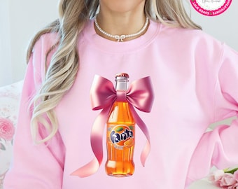Coquette Fanta Sweatshirt, Pink Bow Orange Soda Shirt, Preppy Pink Bow Tee, Trendy Soda Tee, Fun  Orange Fanta Lover Gift, Funny Soda Hoodie