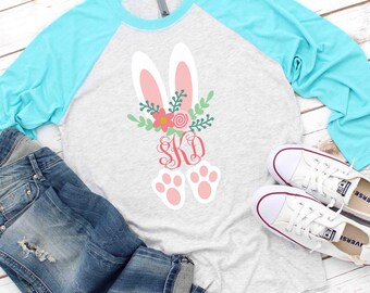 Monogram Bunny Ears Easter Shirt - Cute Family Matching Tee