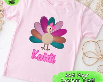 Personalized Toddler Turkey Shirt, Custom Name Thanksgiving Tee for Girls