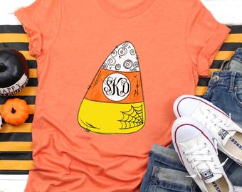 Personalized Halloween Candy Corn Shirt, Monogram Halloween Shirt, Kids Halloween Tee, Cute Halloween Shirt for Her, Family Matching Shirts