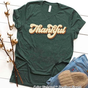 Fall Shirts, Fall Tees, Retro Thankful Shirt, Thanksgiving Tee, Cute Fall Shirts, Fall Graphic Tees, Women&#39;s Fall Tee, Family Matching Shirt