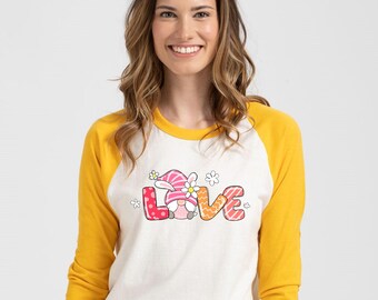 Camiseta de Pascua: Camiseta raglán Gnome Love (estilo a juego para toda la familia)