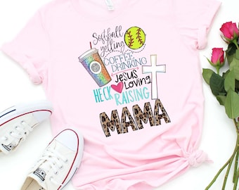 Southern Yelling Jesus Loving Cute Softball Mom Shirt, Funny Softball Mom Shirt, Cute Softball T-Shirt, Sports Mom Shirt,Softball Mama Shirt