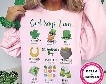 神は言う シャムロック セーター、キュートなセントパトリックスデー シャツ レディース、ラッキーTシャツ、セントパトリックスデー スウェットシャツ、彼女へのギフト、クリスチャンシャツ、信仰パーカー