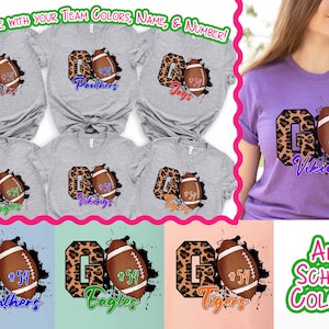 Custom Leopard Go Football Mom Shirt, Personalized Football Shirt,Game Day Football Shirt,Name and Number Football Shirt,Custom Helmet Shirt