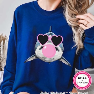 Preppy Bubble Blowing Sharks Mascot Team Sweatshirt, Cute Mascot Sweater, School Team Tee, Favorite Sharks Team Shirt, School Logo Hoodie